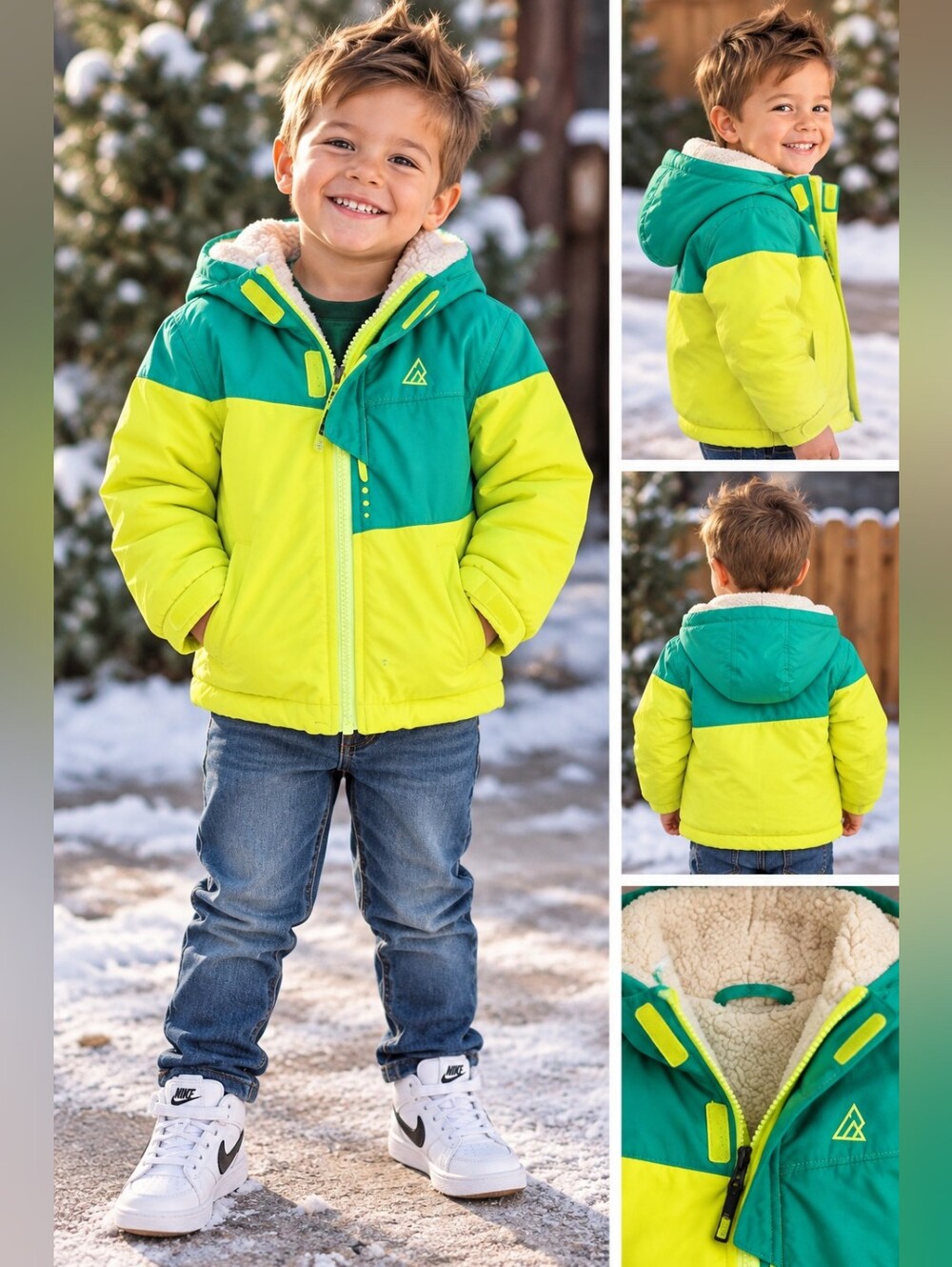 Ripzone Boys Green Yellow Fleece Lined Winter Jacket Size 2T